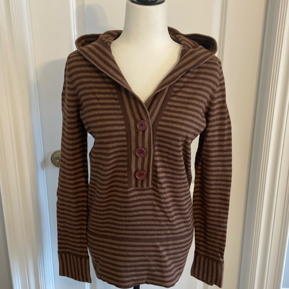 Joe Cotton/Wool Soft Hoodie 3-Button Pullover Top. Size Medium.